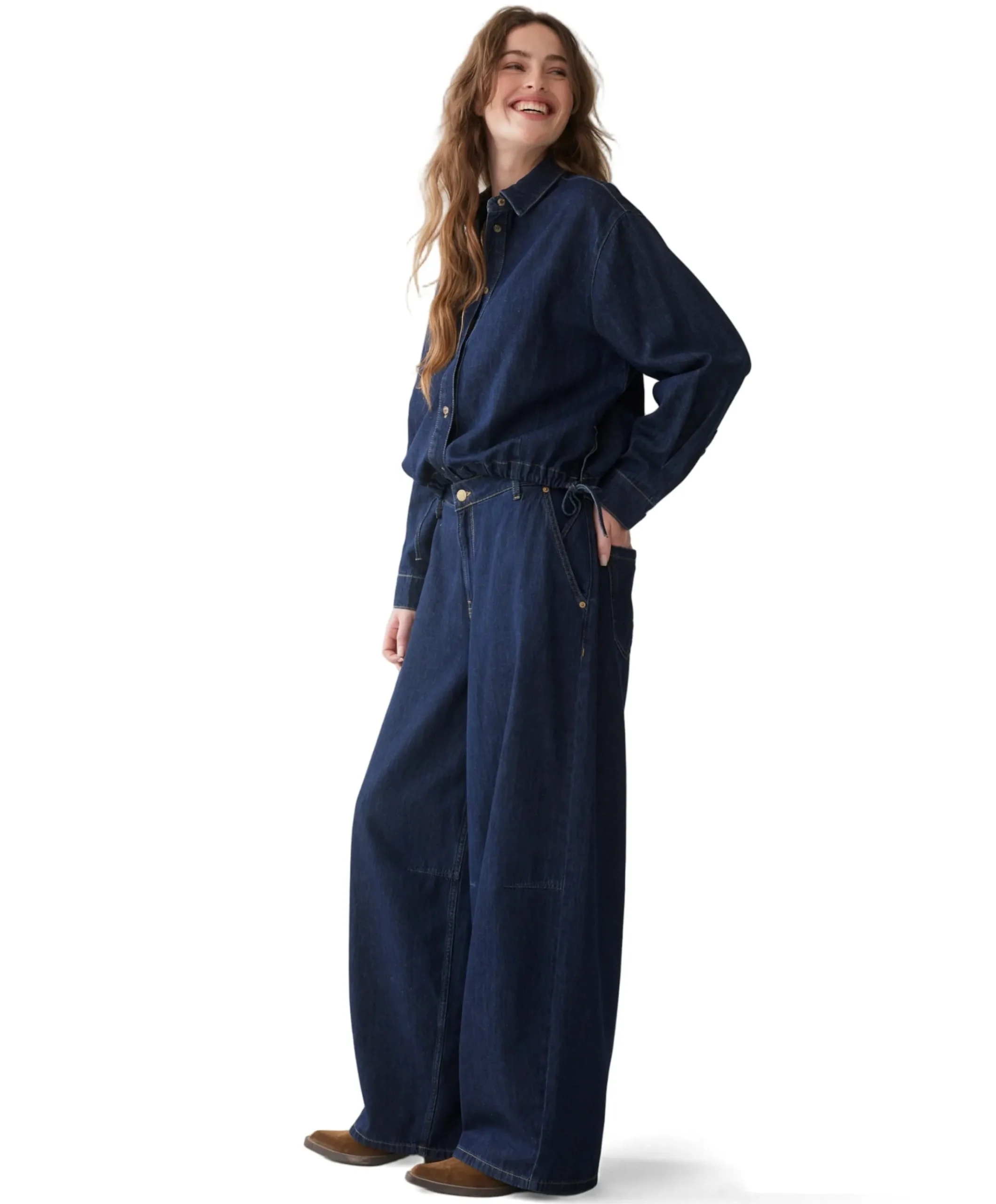 Balloon shape leg Light Cotton twill dames broek blauw