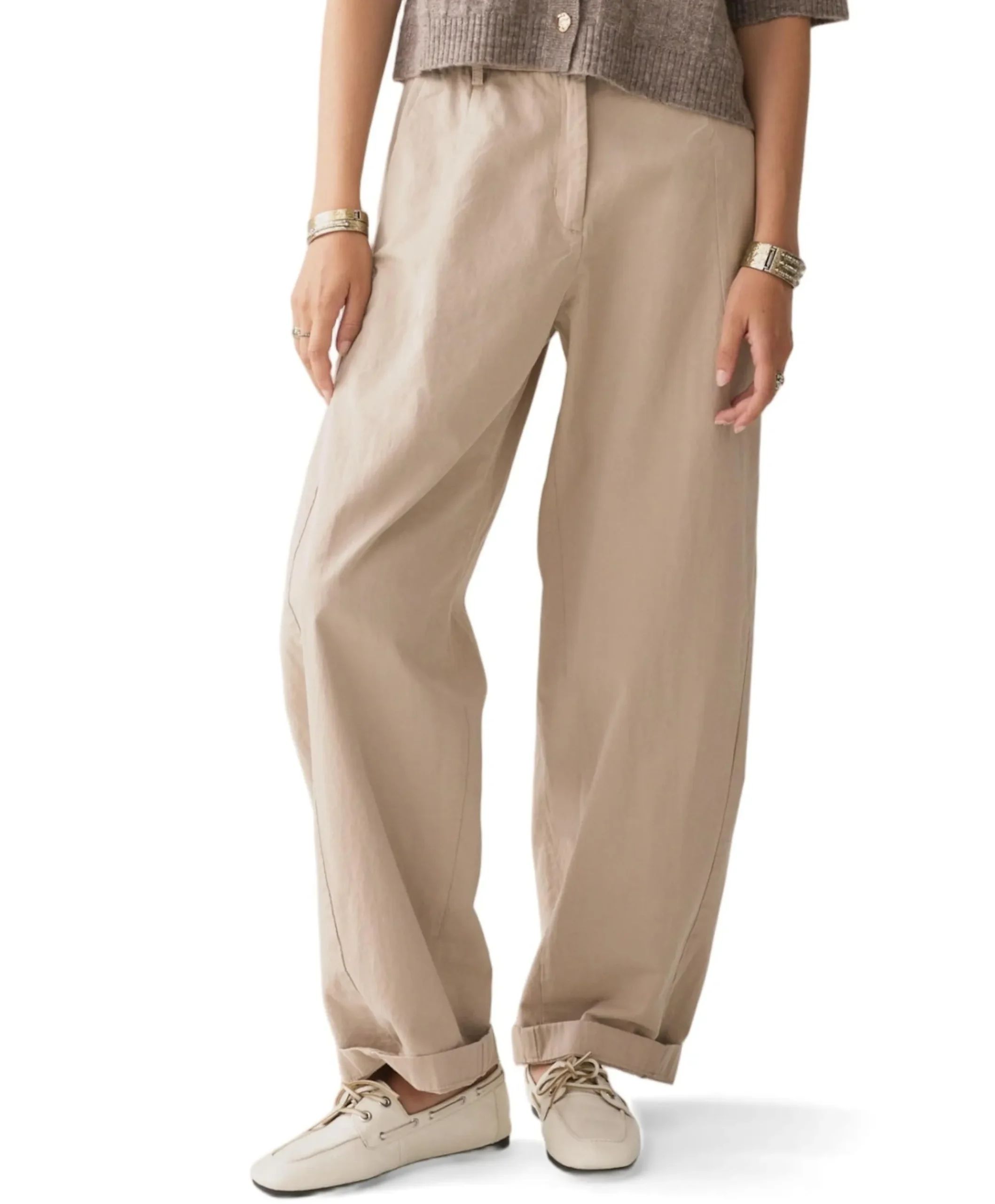 Barrel fit Cotton dames broek beige