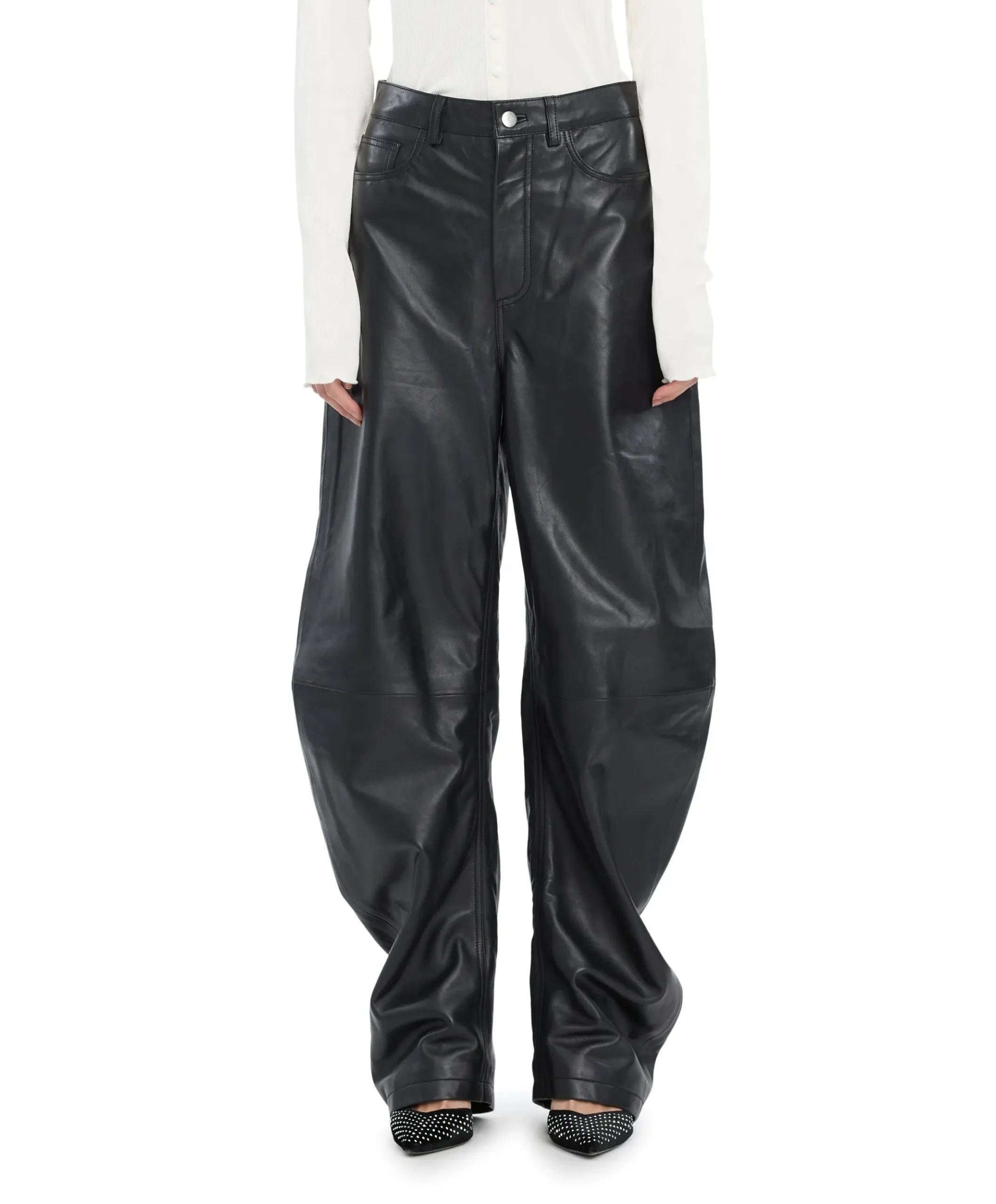 Barrel Leg Leather Pants dames broek zwart