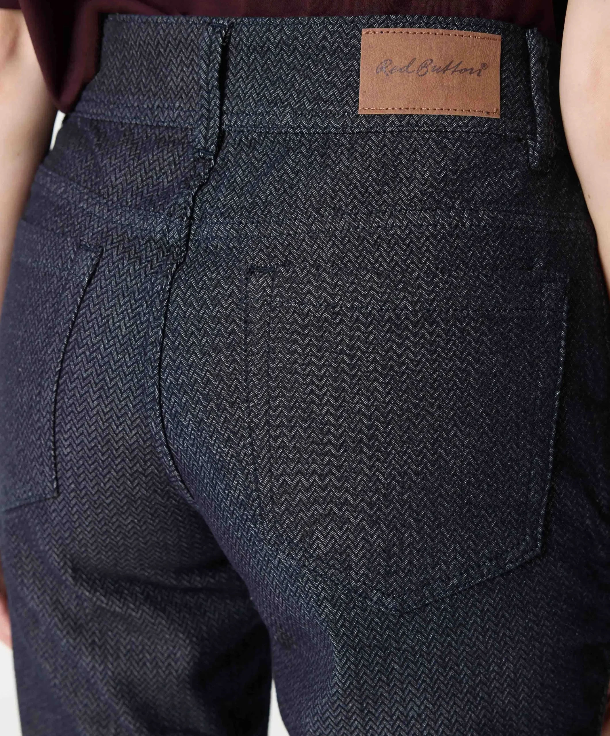 Bibette herringbone dames broek blauw