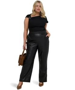 CARKARI FAUX LEATHER STRAIGHT dames plussize broek zwart