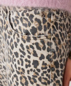 Cocoon Leopard printed twill dames broek beige