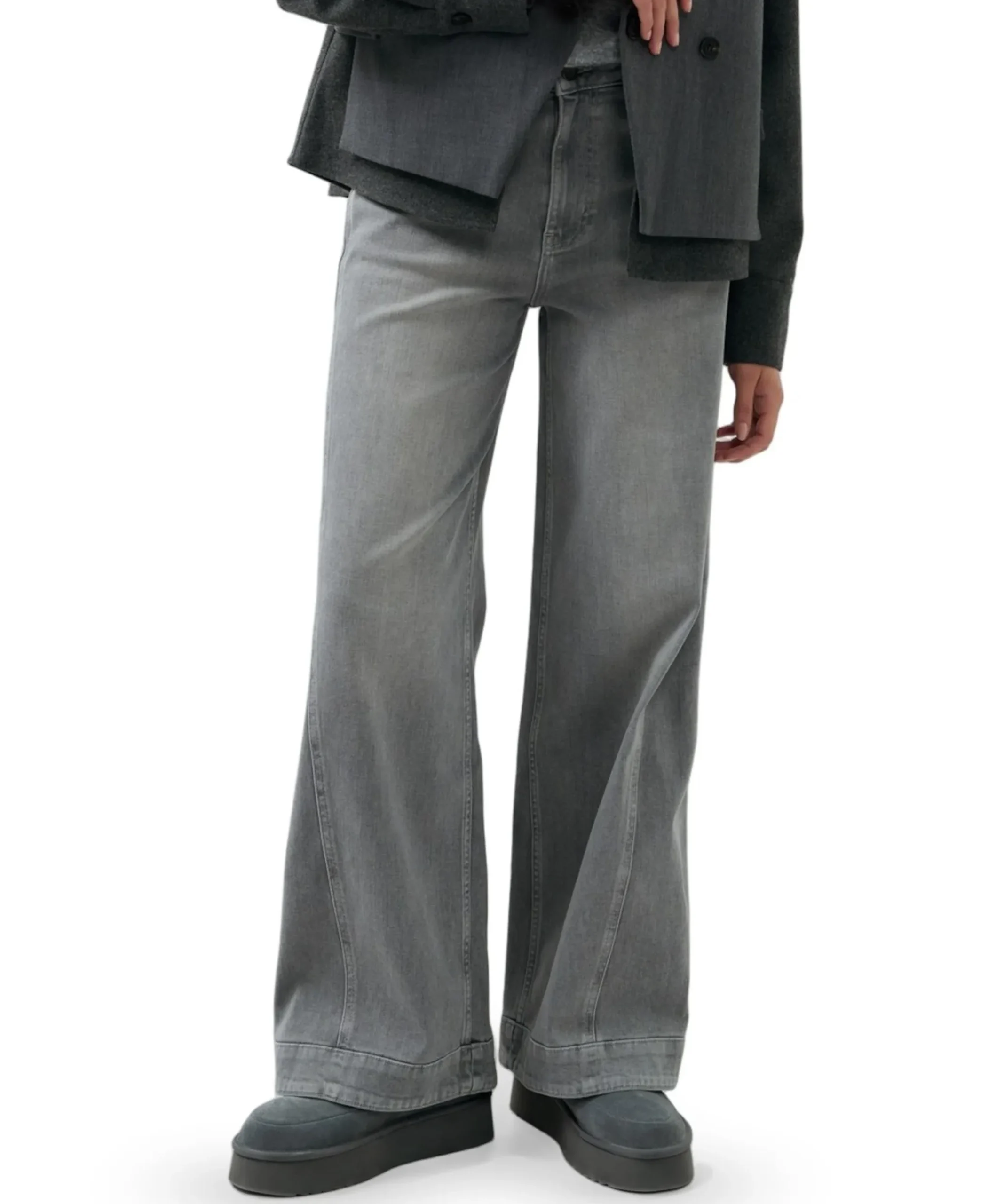 Denim barrel jeans met siernaa dames jeans grijs