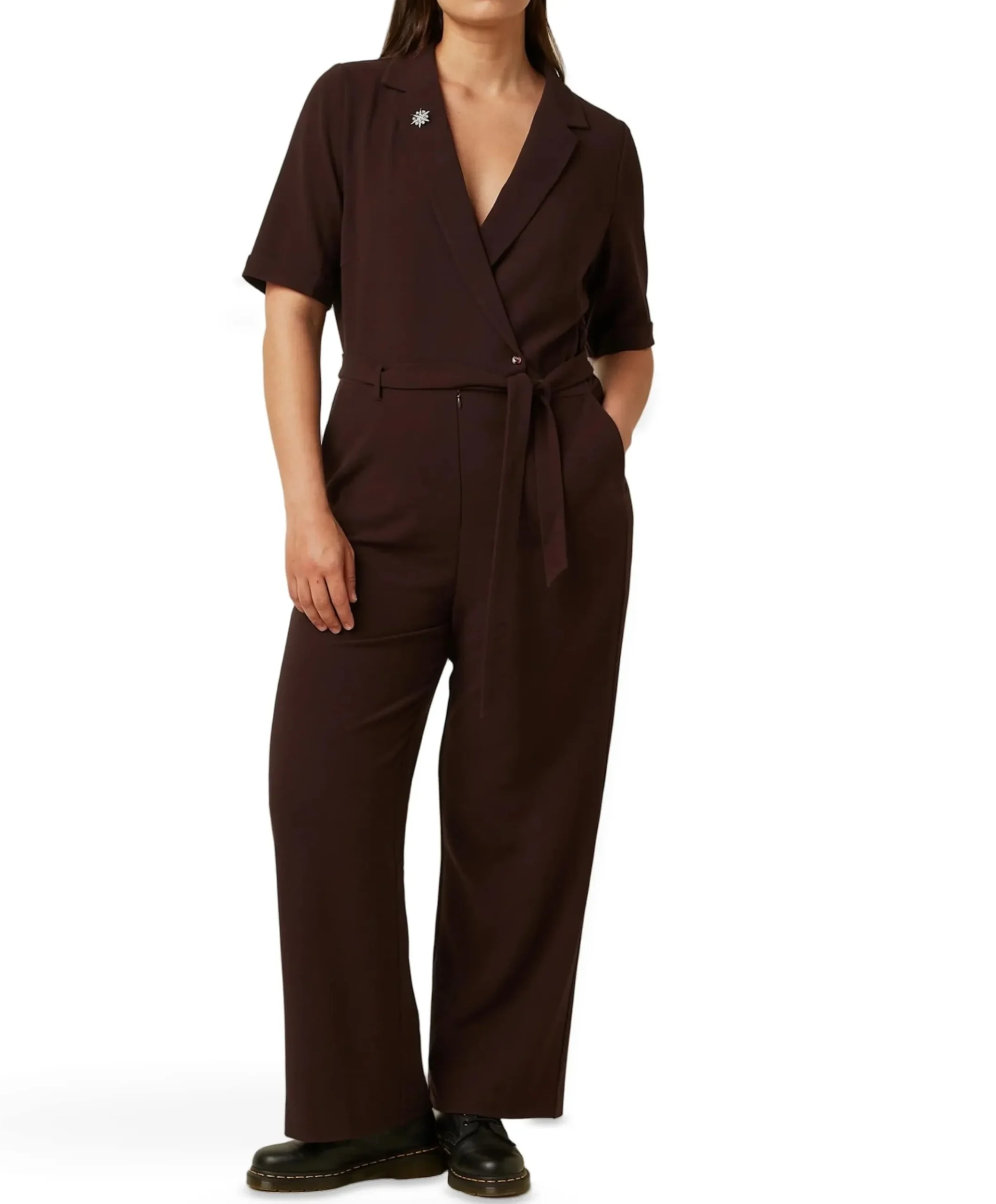 Doris Woven Crepe dames jumpsuit bruin