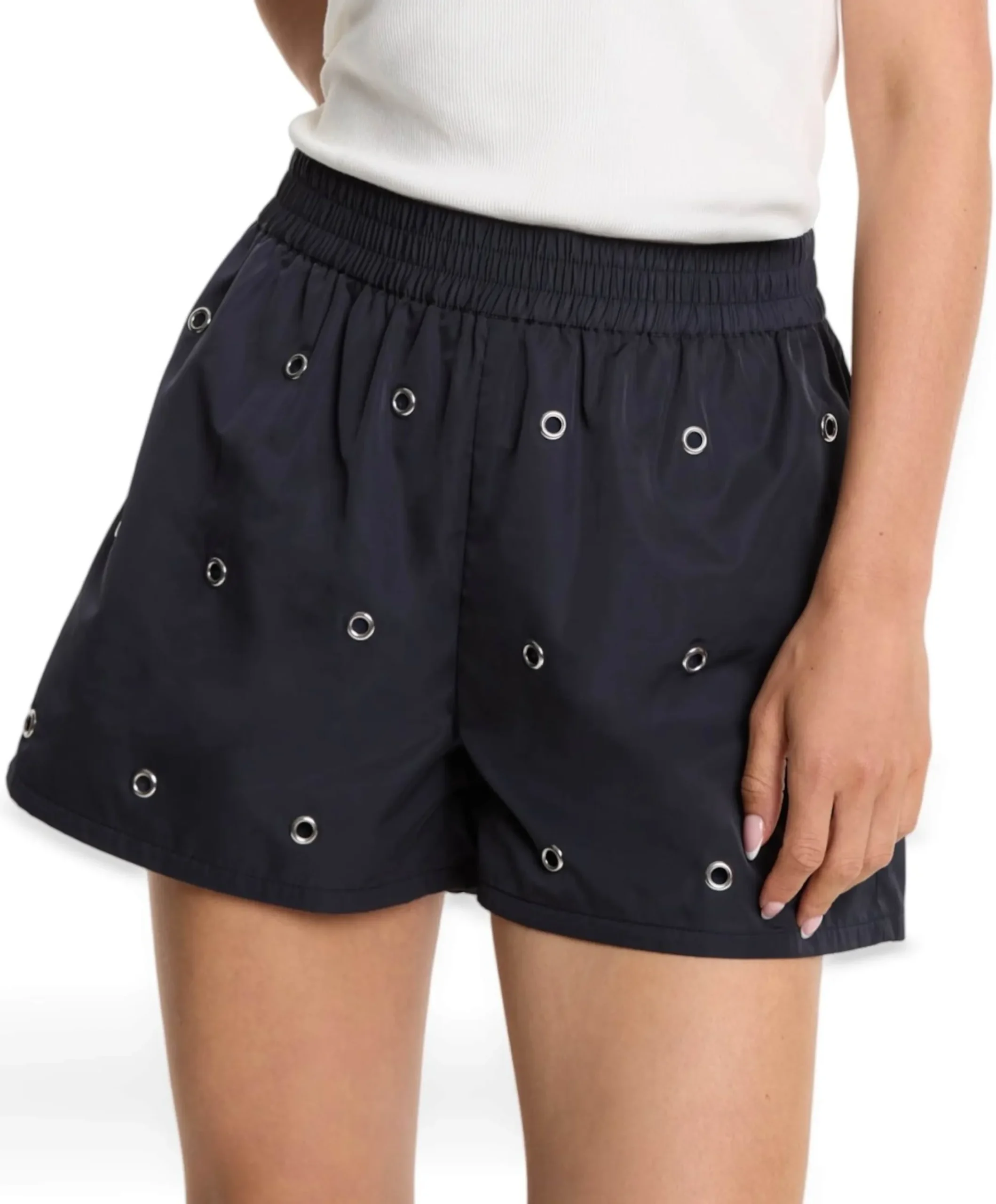 EYELET dames korte broek blauw