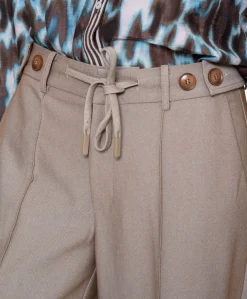 Fancy waistband dames broek beige