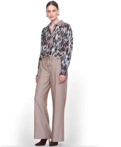 Fancy waistband dames broek beige