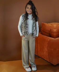 Fenya metallic straight leg meisjes broek goud