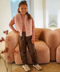 Feya faux leather meisjes pantalon bruin