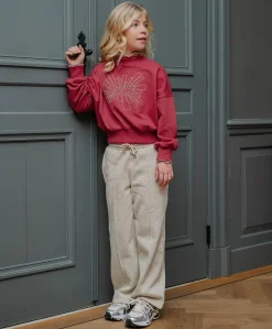 Fienna glitter sweatpants straight meisjes broek beige