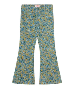 Flower rib pant meisjes broek blauw