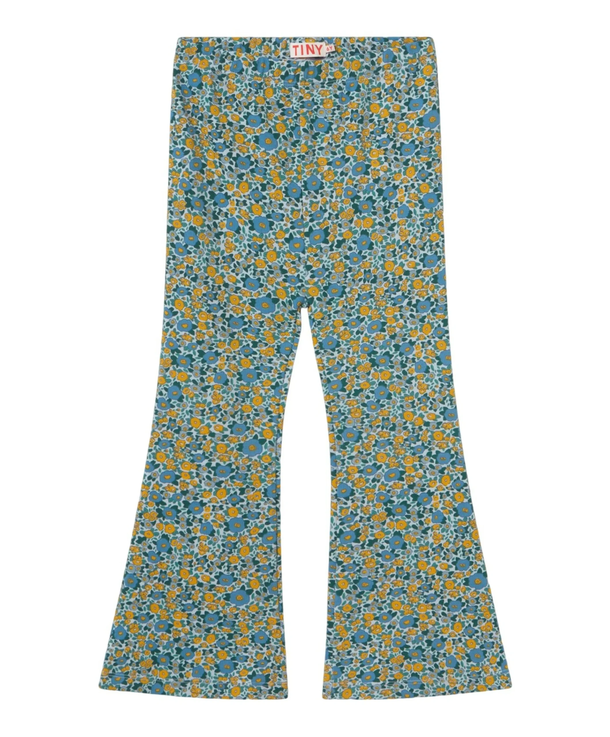 Flower rib pant meisjes broek blauw