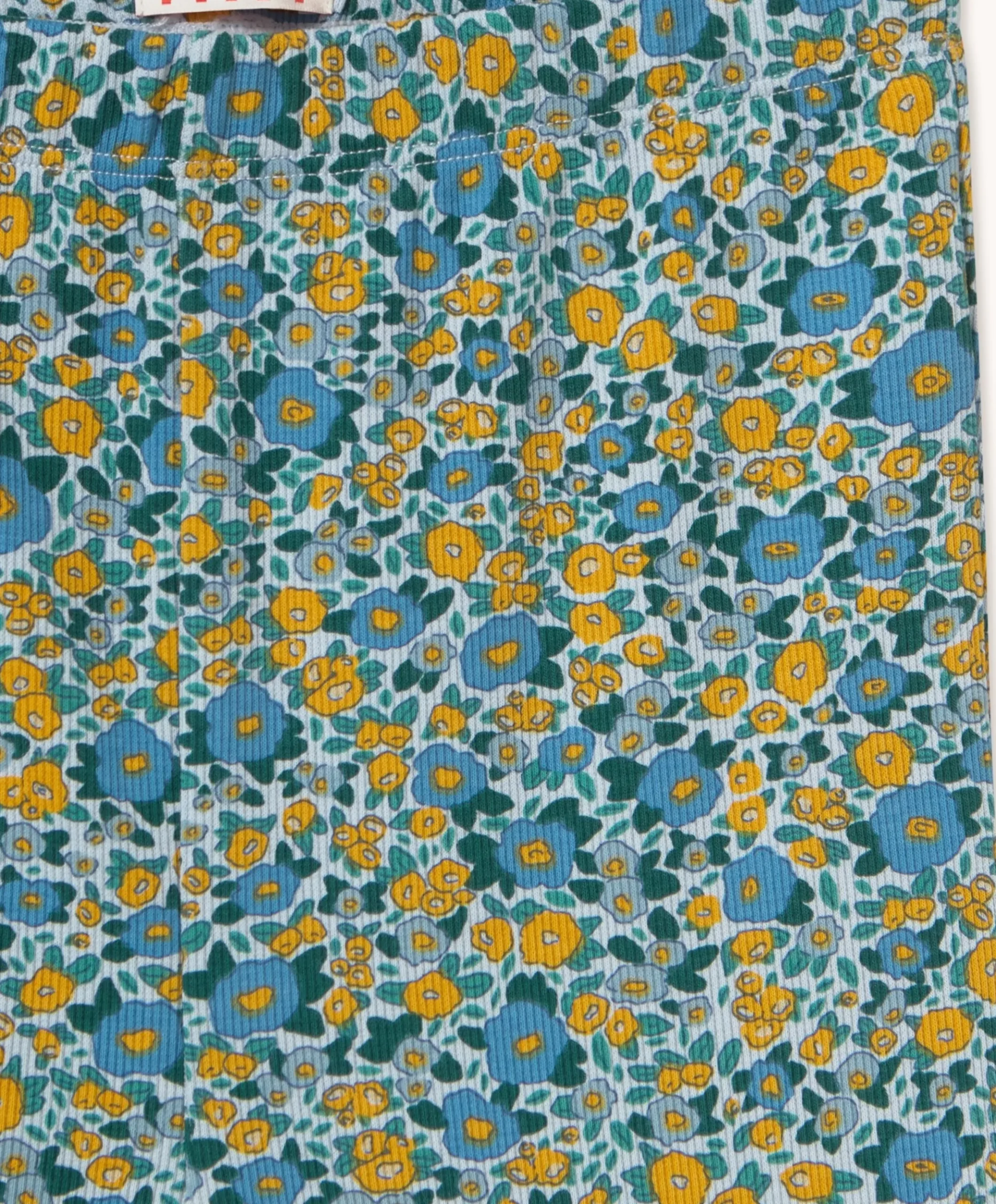 Flower rib pant meisjes broek blauw