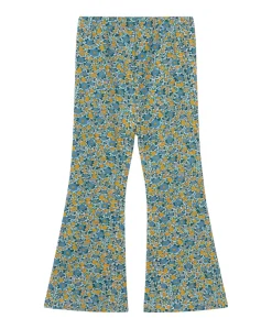Flower rib pant meisjes broek blauw