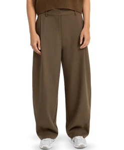 Geweven dames broek met rechte pijpen bruin