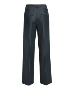 Geweven met wijde pijpen dames broek zwart
