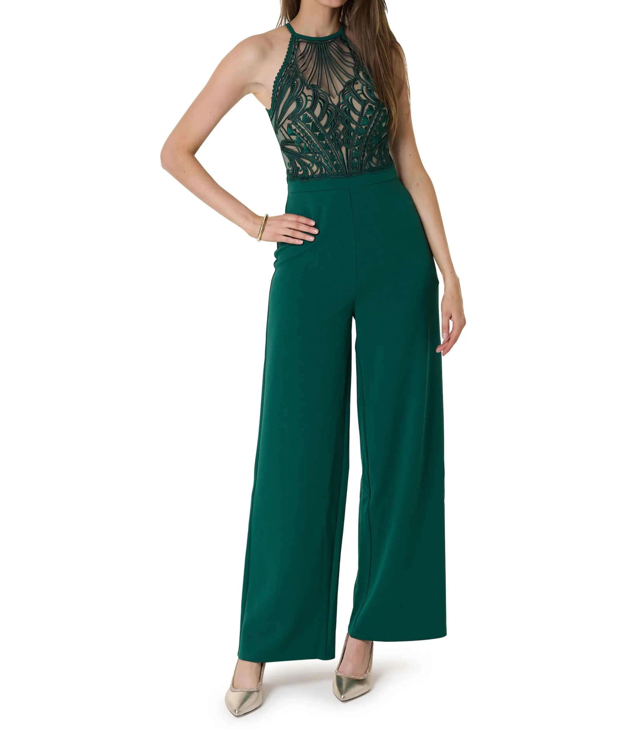 Halterneck dames jumpsuit groen