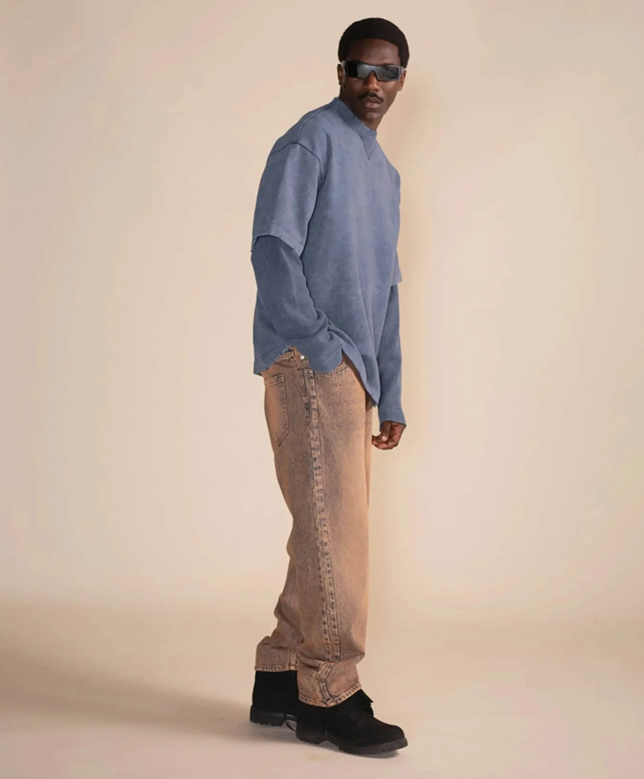 Heren longsleeve blauw