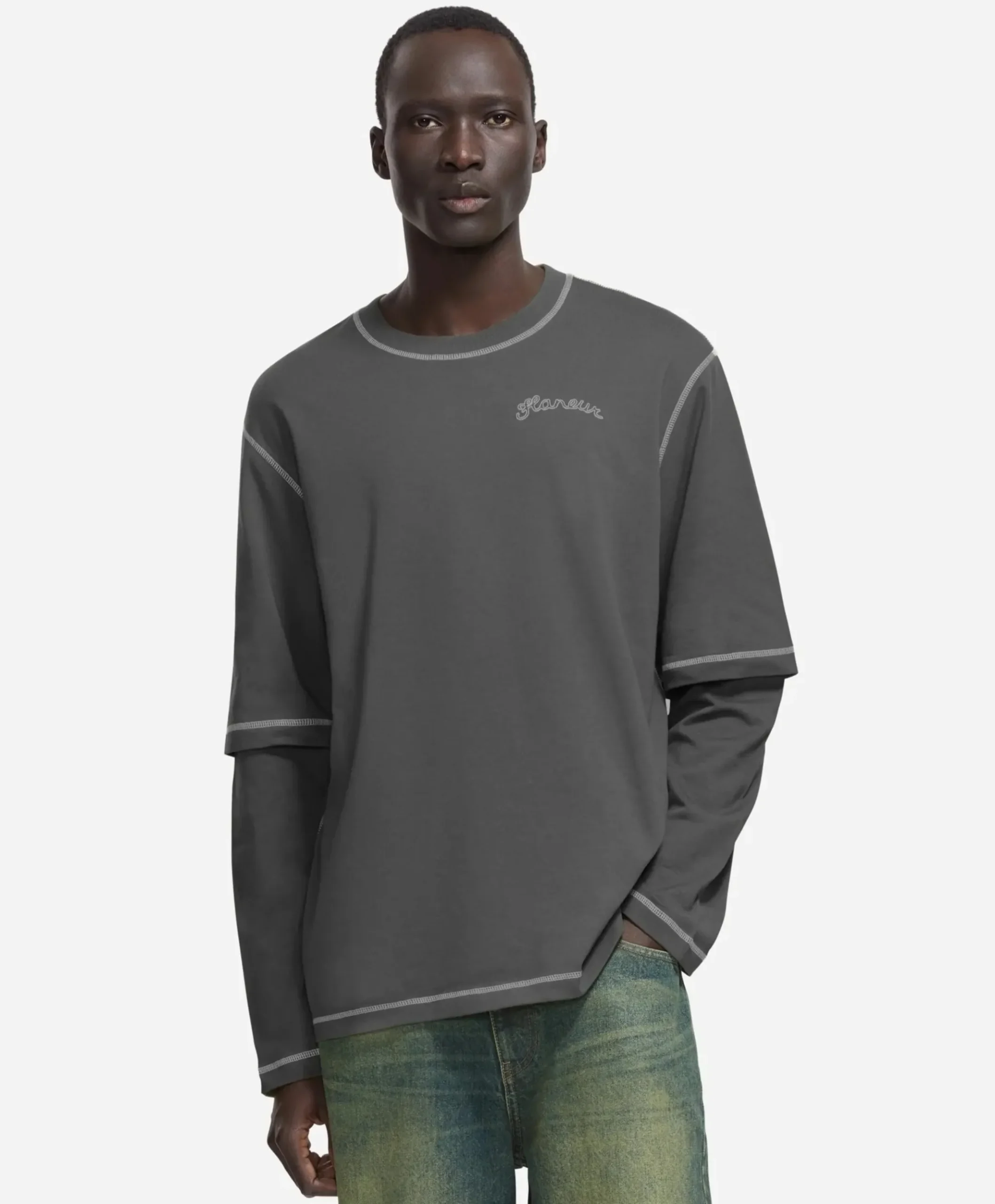 Heren longsleeve donkergrijs