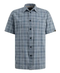 Heren overhemd korte mouw blauw