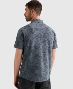 Heren overhemd korte mouw blauw