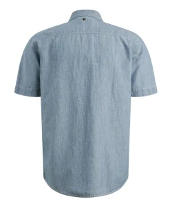 Heren overhemd korte mouw blauw