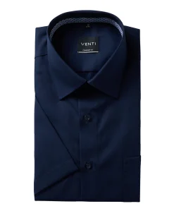 Heren overhemd korte mouw blauw