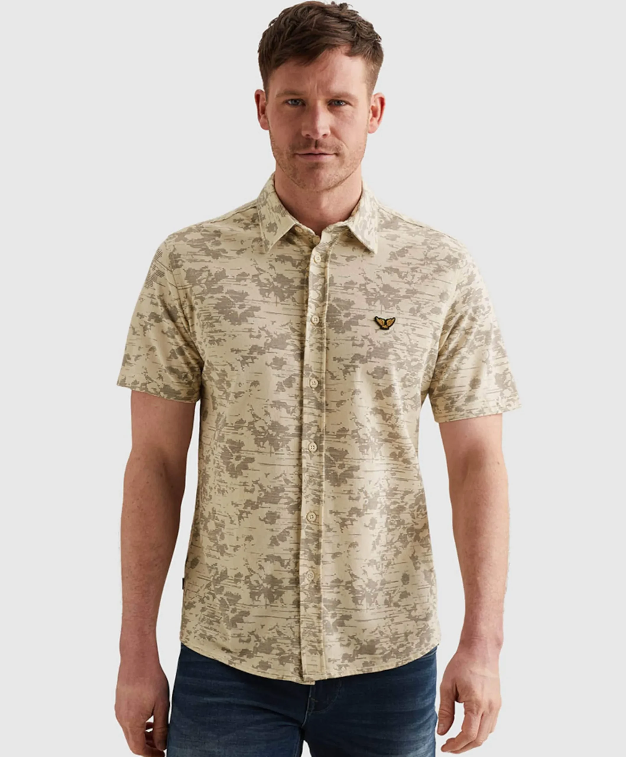 Heren overhemd korte mouw ecru