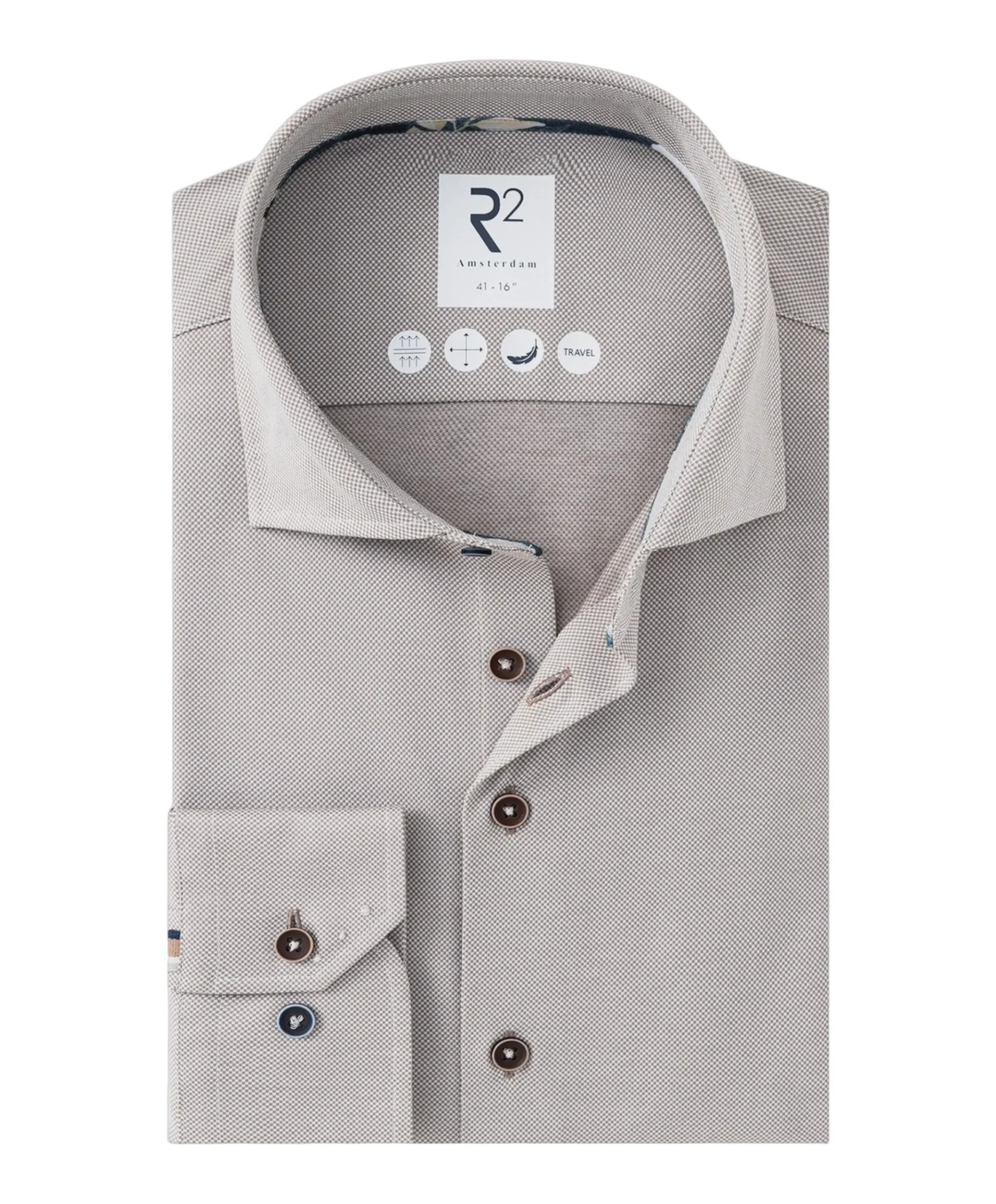 Heren overhemd lange mouw beige