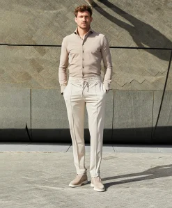 Heren overhemd lange mouw beige
