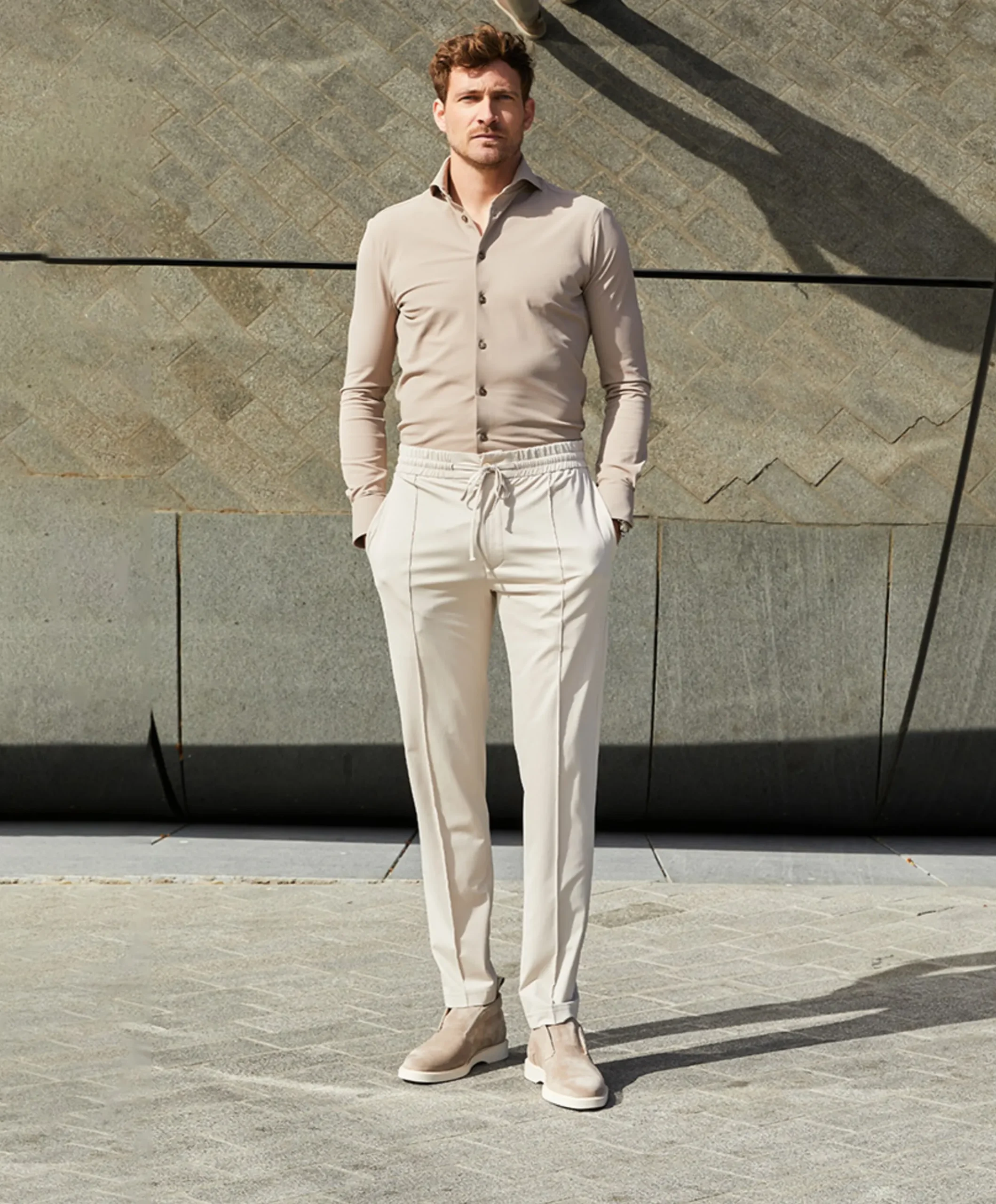 Heren overhemd lange mouw beige
