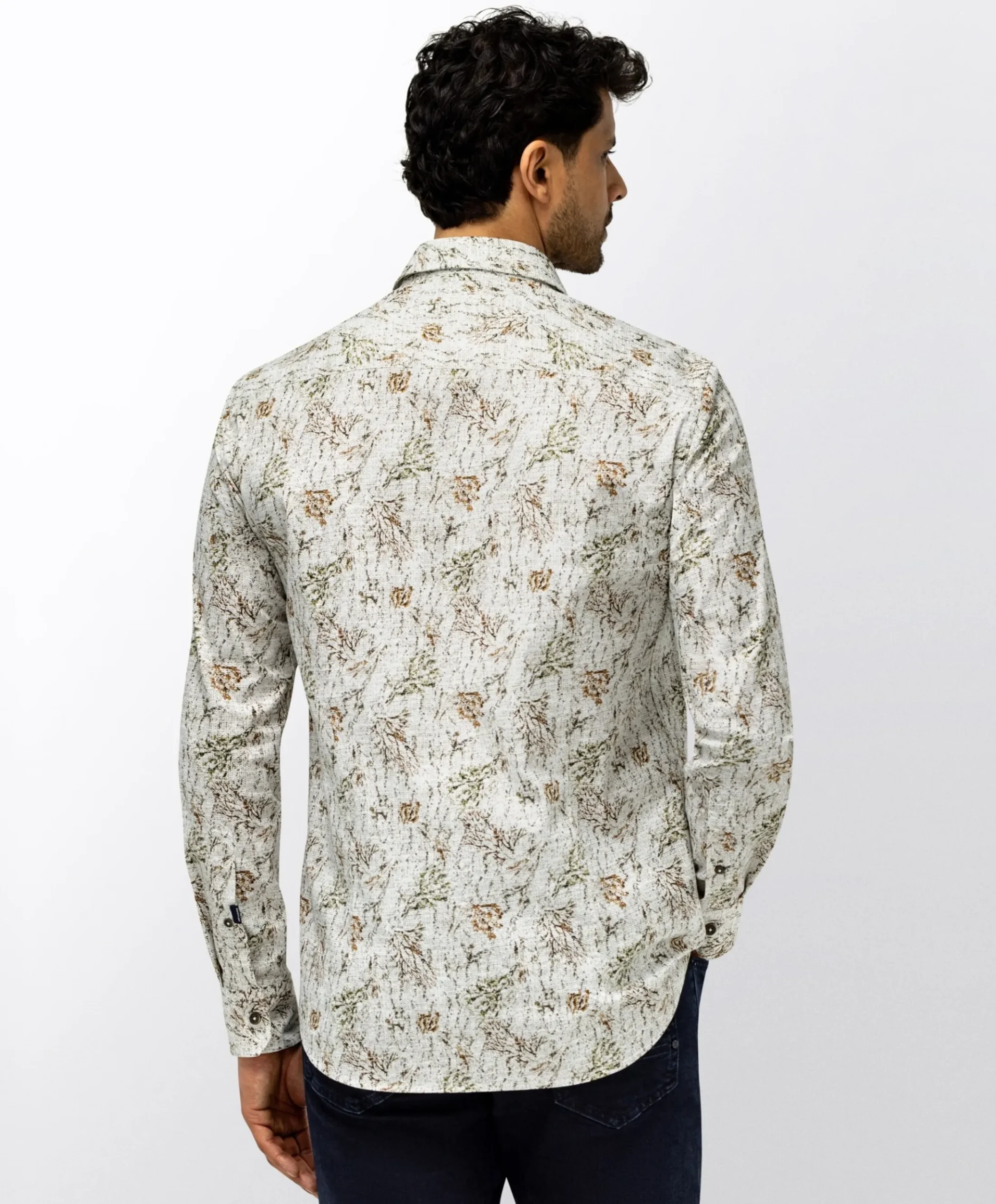 Heren overhemd lange mouw beige