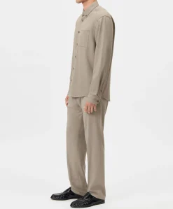 Heren overhemd lange mouw beige