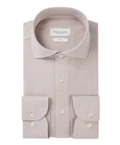 Heren overhemd lange mouw beige