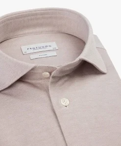 Heren overhemd lange mouw beige