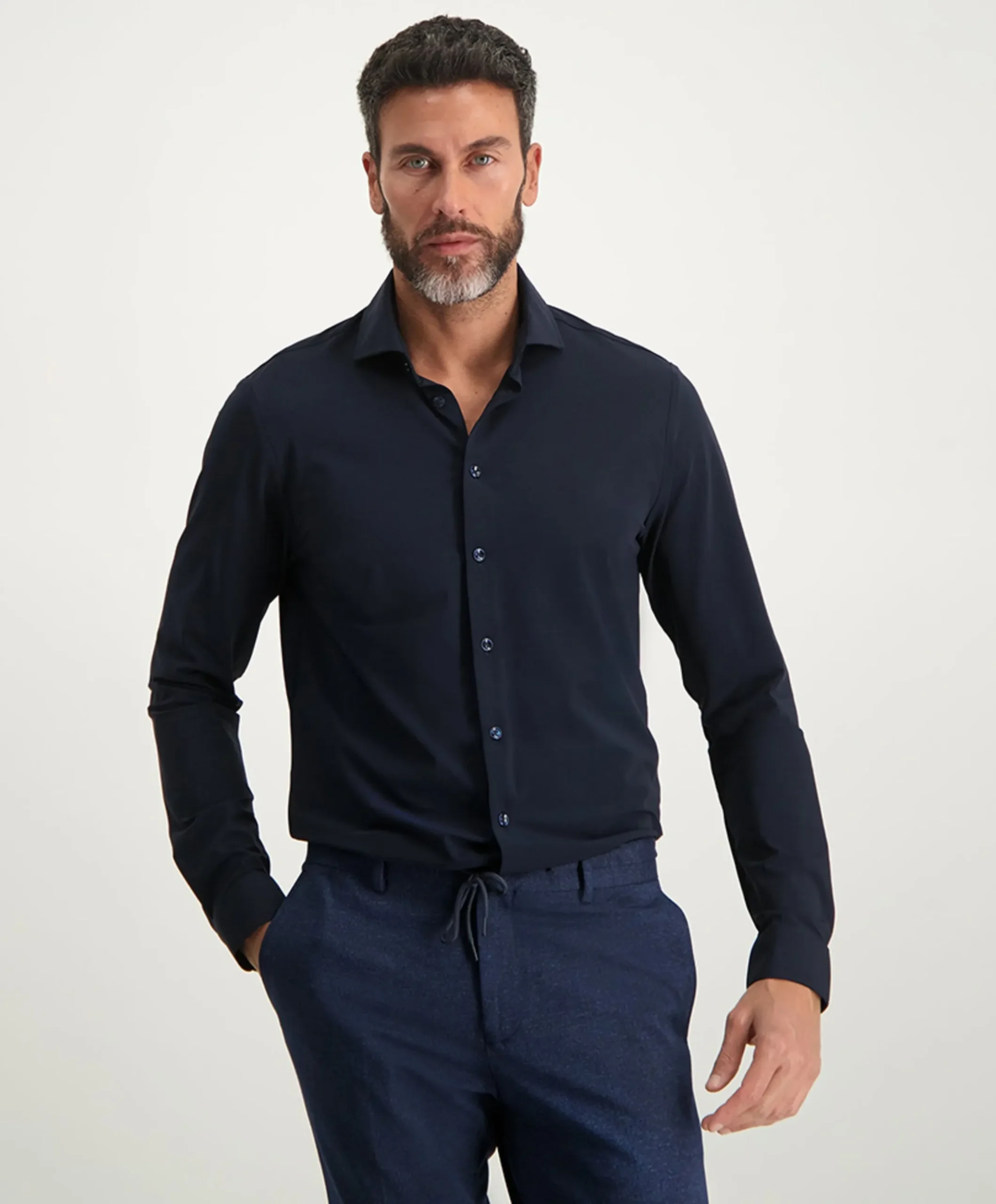 Heren overhemd lange mouw blauw