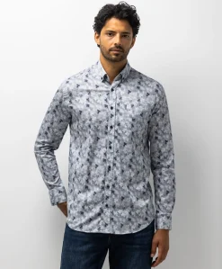 Heren overhemd lange mouw blauw