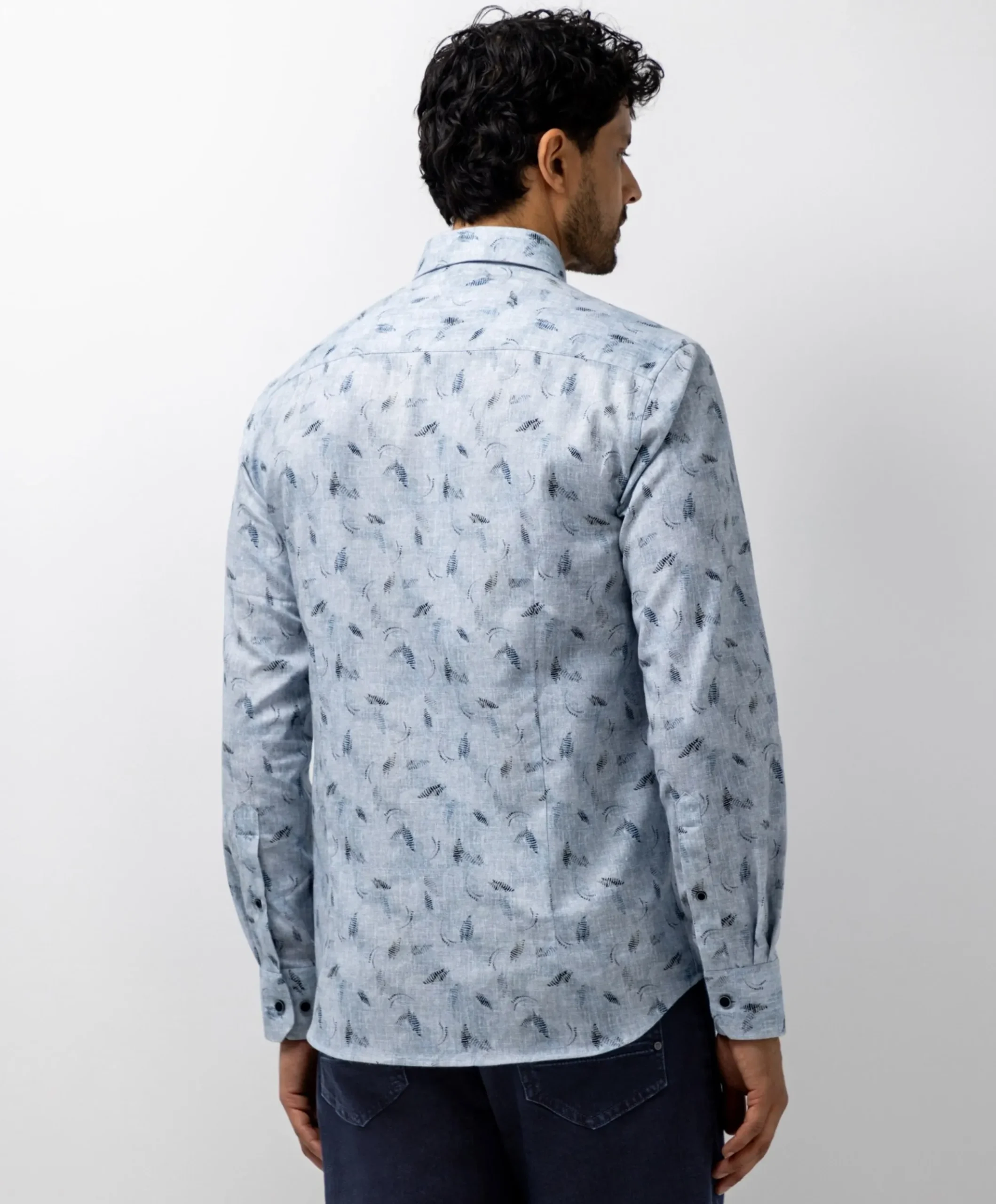 Heren overhemd lange mouw blauw
