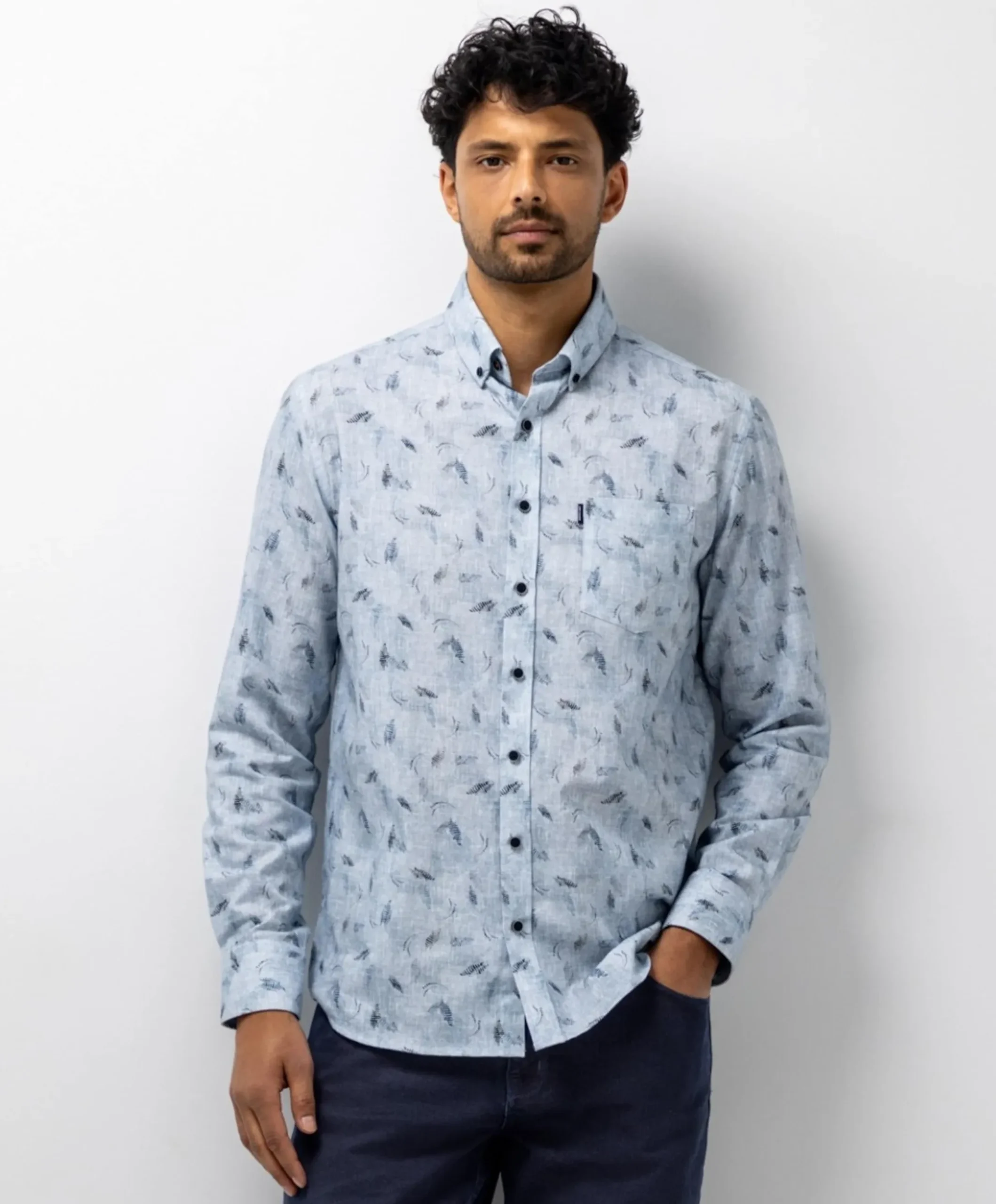Heren overhemd lange mouw blauw