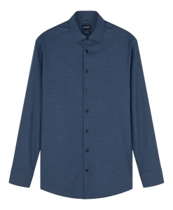 Heren overhemd lange mouw blauw