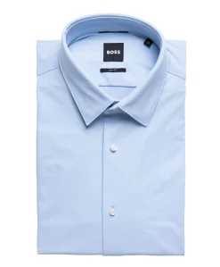 Heren overhemd lange mouw blauw