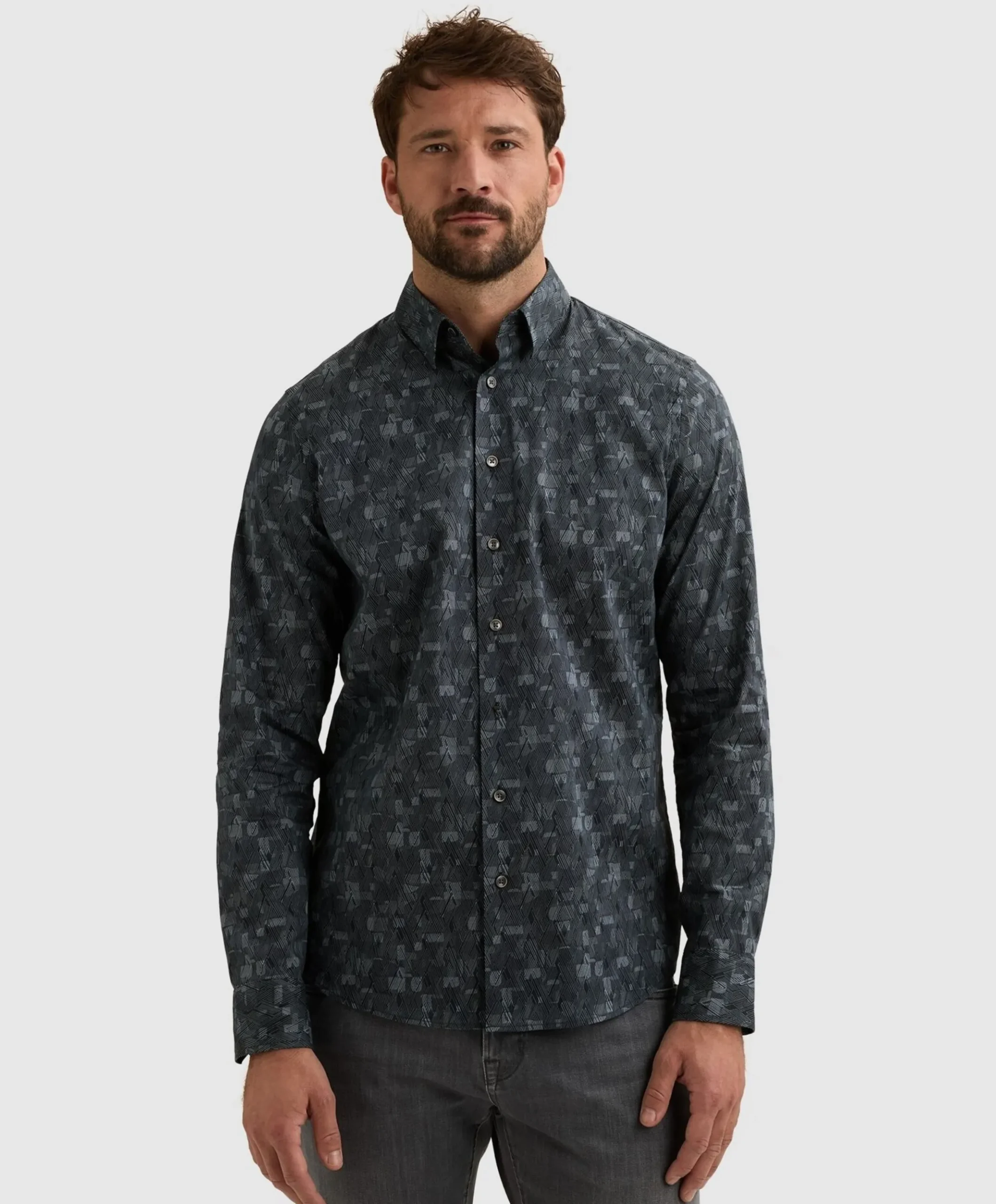Heren overhemd lange mouw blauw
