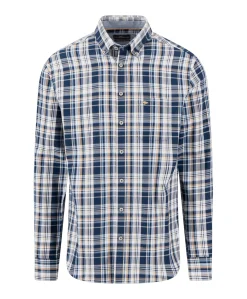 Heren overhemd lange mouw blauw