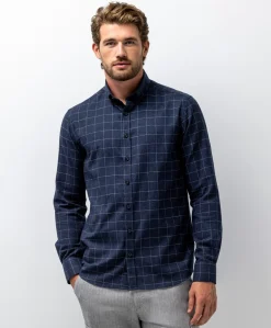 Heren overhemd lange mouw blauw