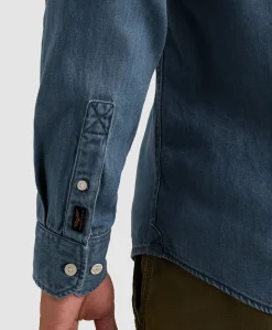 Heren overhemd lange mouw blauw