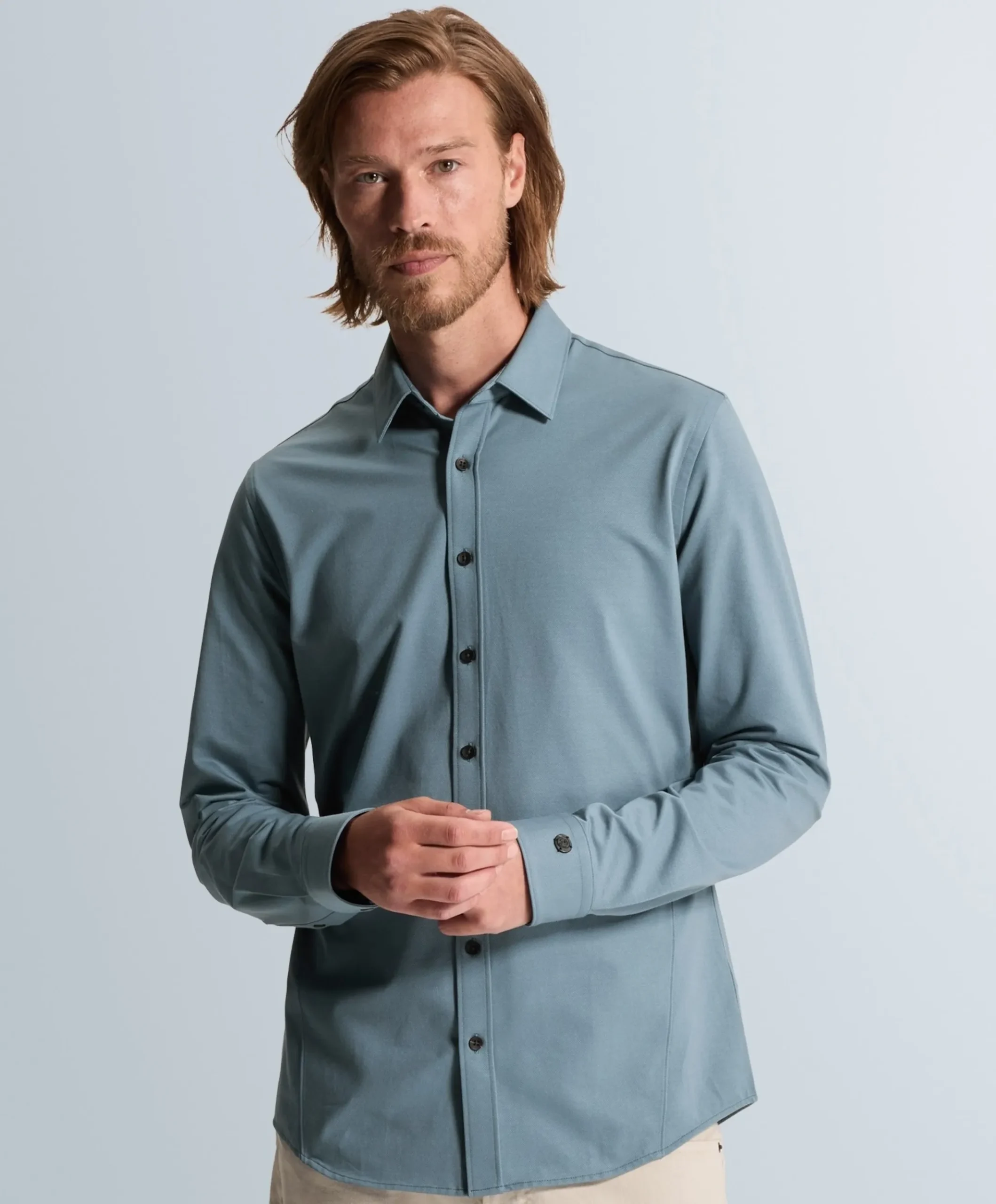 Heren overhemd lange mouw blauw