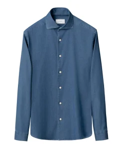 Heren overhemd lange mouw blauw