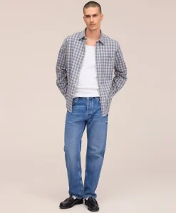 Heren overhemd lange mouw blauw
