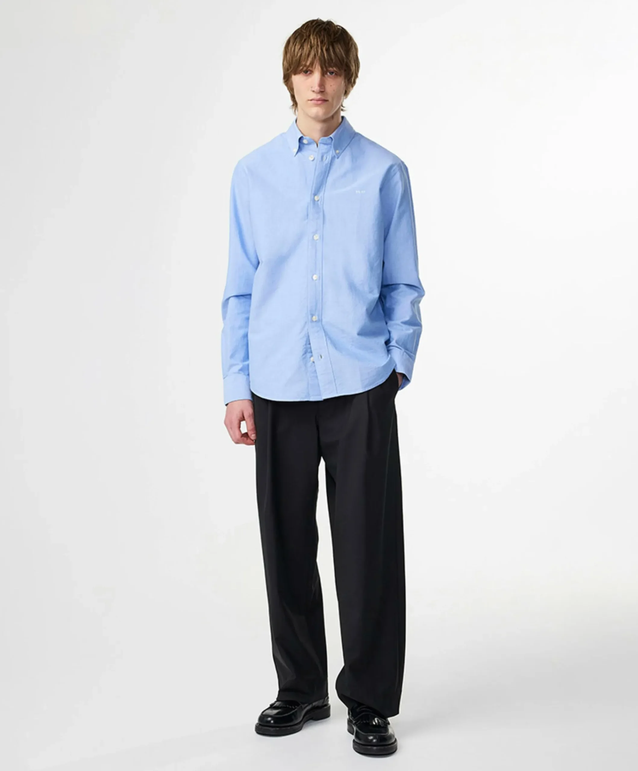 Heren overhemd lange mouw blauw