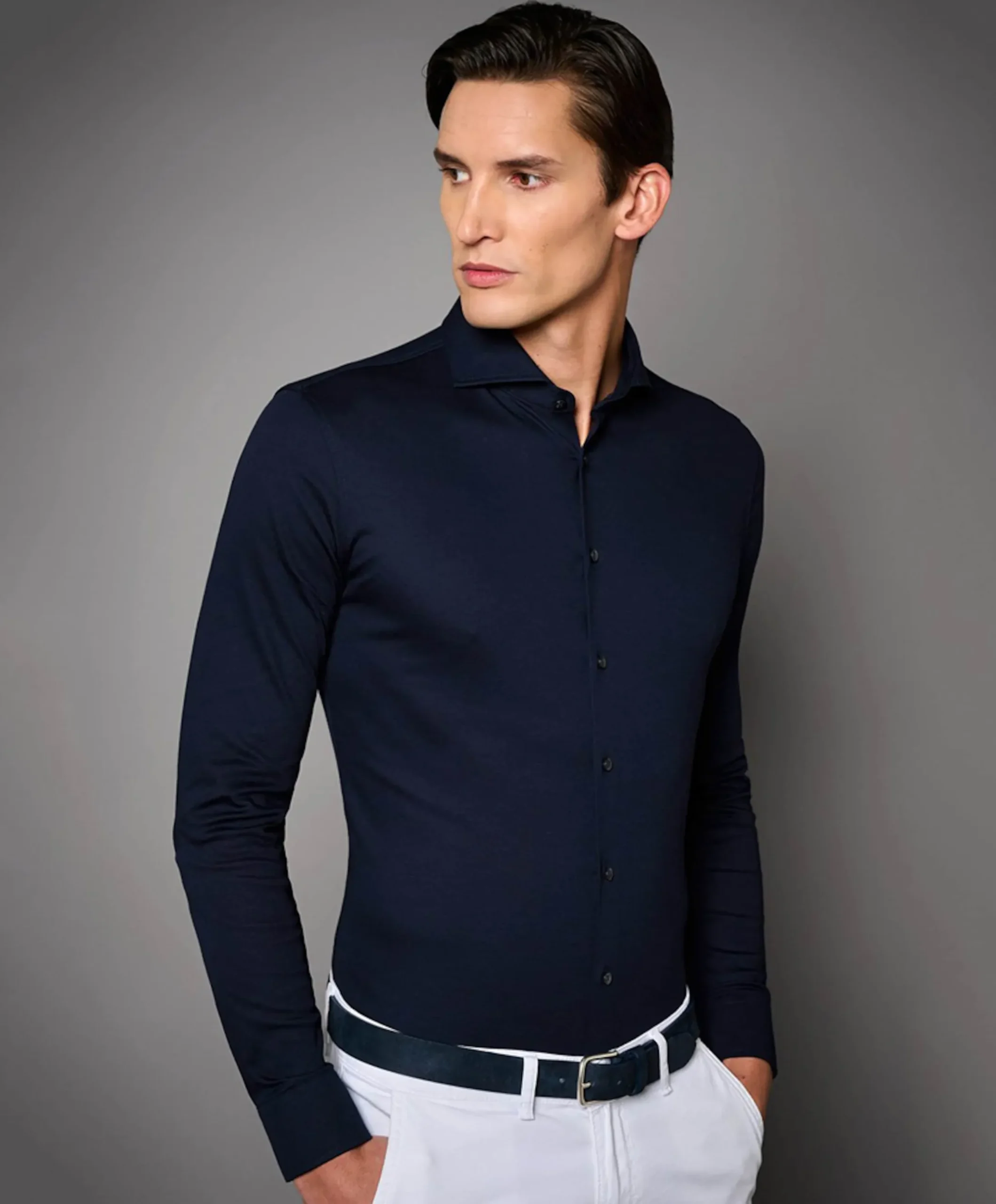 Heren overhemd lange mouw blauw